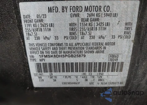 2023 Ford Explorer Xlt z USA, uszkodzony, nr VIN 1FMSK8DH5PGB25879